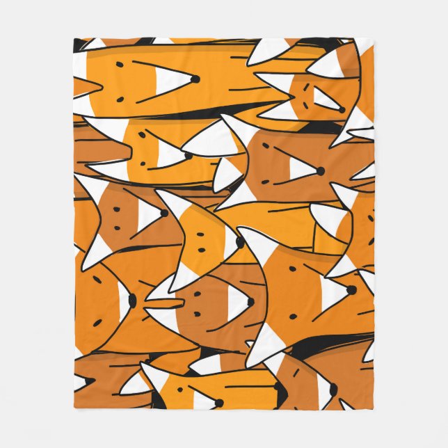 Charming Fox Family: Playful Animal Pattern Fleece Blanket (Front)