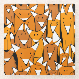 Charming Fox Family: Playful Animal Pattern Glass Coaster