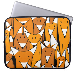 Charming Fox Family: Playful Animal Pattern Laptop Sleeve