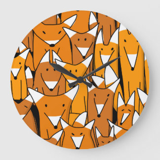 Charming Fox Family: Playful Animal Pattern Large Clock