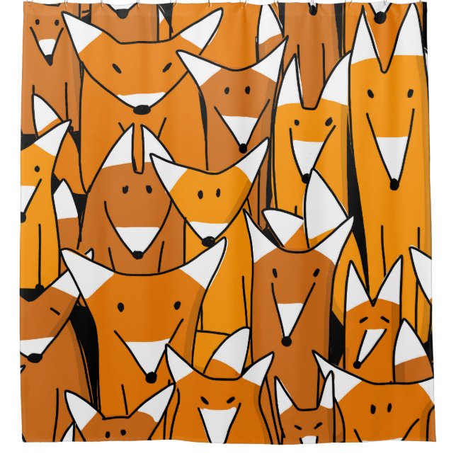 Charming Fox Family: Playful Animal Pattern Shower Curtain (Front)
