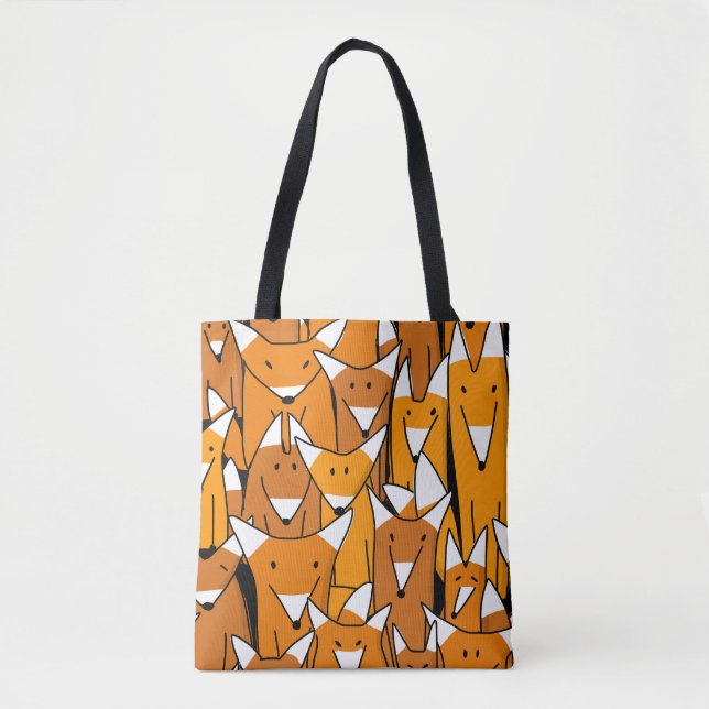 Charming Fox Family: Playful Animal Pattern Tote Bag (Front)