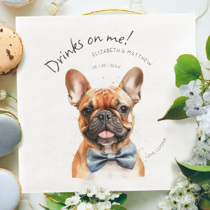 Charming French Bulldog Waiter Watercolor Napkin