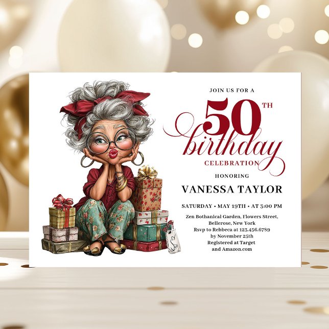 Charming Funny Lady 50th Birthday Quirky Humor  Invitation (Charming Funny Lady 50th Birthday Quirky Humor Invitation)