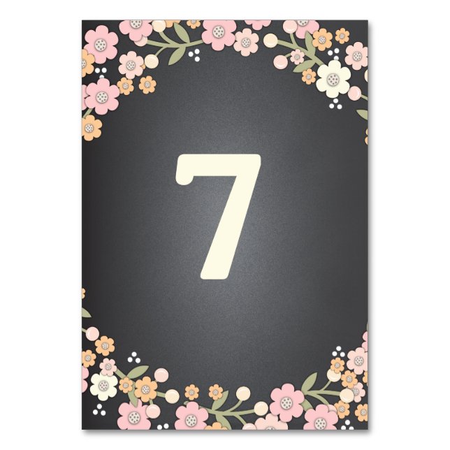 Charming Garden Floral Wedding Table Number Card (Front)