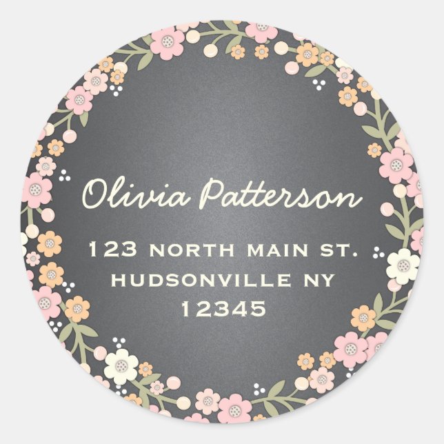 Charming Garden Floral Wreath Address Sticker (Front)