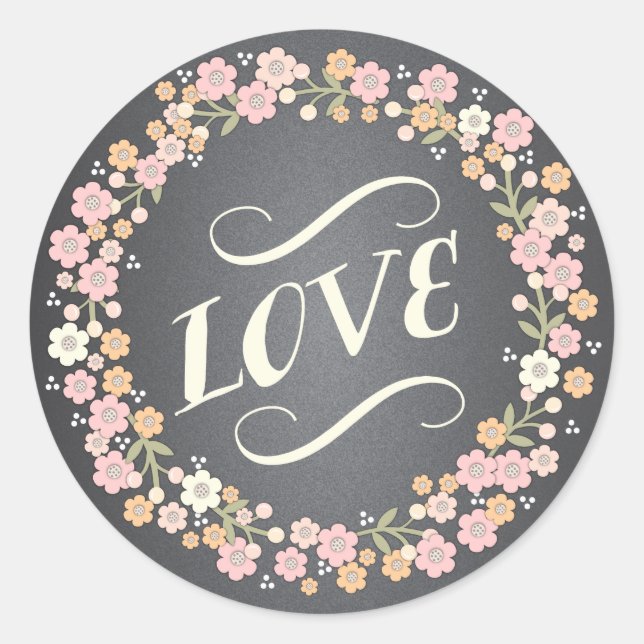 Charming Garden Floral Wreath Wedding Love Sticker (Front)