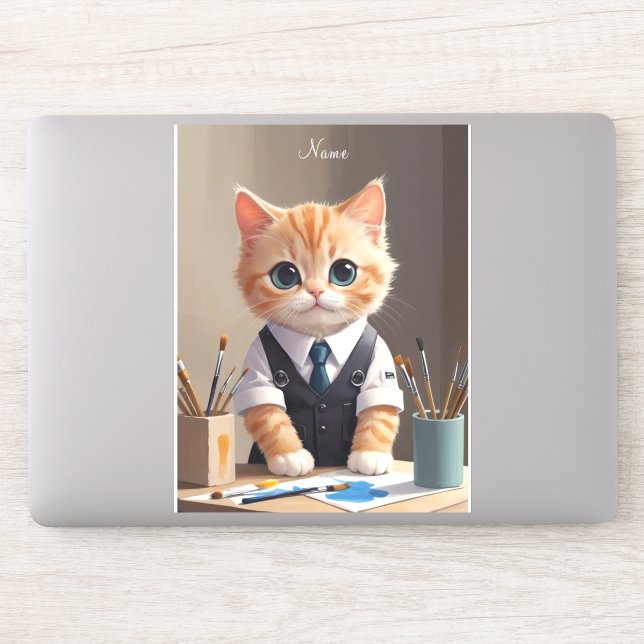 Charming Ginger Cat Artist with Paintbrushes Cute  (Computer)