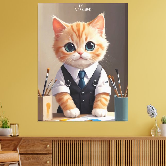 Charming Ginger Cat Artist with Paintbrushes Cute  Canvas Print (Insitu(LivingRoom))