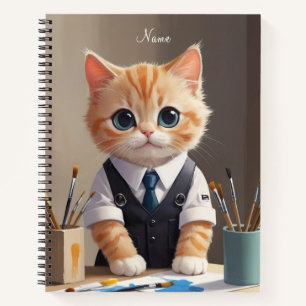 Charming Ginger Cat Artist with Paintbrushes Cute  Notebook