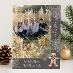 Charming Gingerbread Man   Gray Photo Card