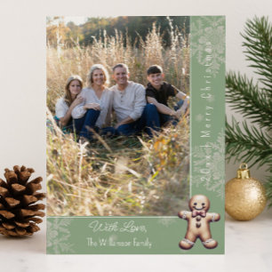Charming Gingerbread Man Green Photo Card