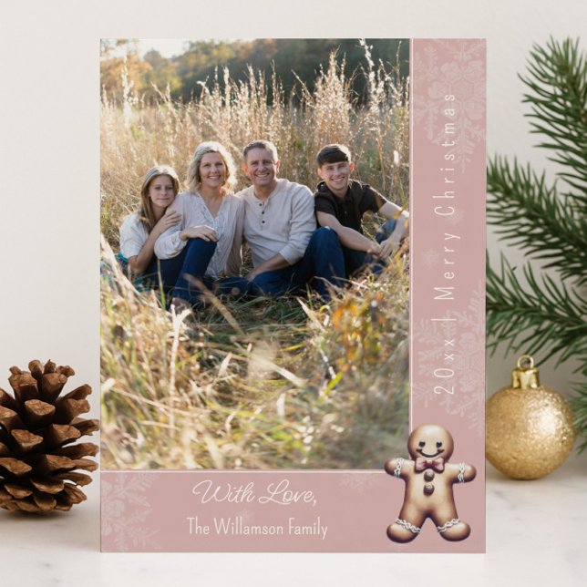 Charming Gingerbread Man | Pink Photo Card (Pink Charming Gingerbread Man Holiday Photo Card)