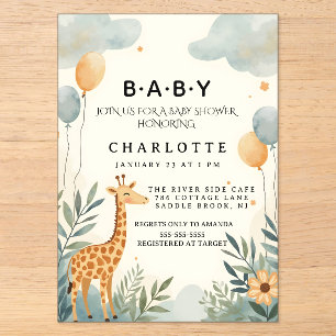 Charming Giraffe Baby Shower Acrylic Invitations