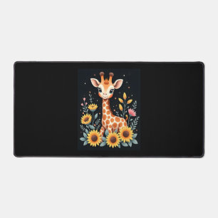 Charming Giraffe Surrounded By Flowers Long Sleeve Desk Mat