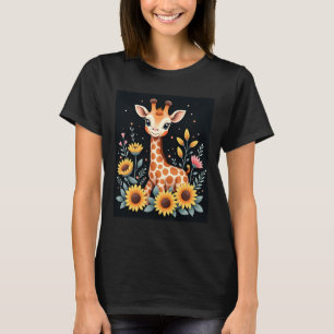 Charming Giraffe Surrounded By Flowers Long Sleeve T-Shirt