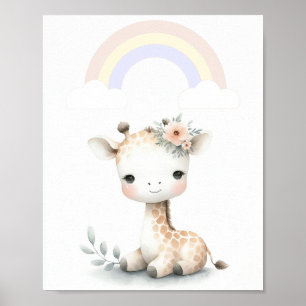 Charming Giraffe With Pastel Rainbow Poster