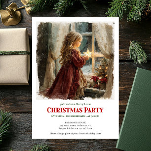 Charming girl awaits Santa editable Christmas  Invitation
