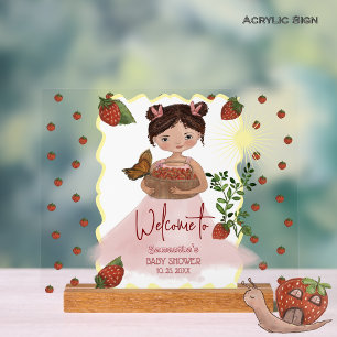 Charming Girl & Berry Sweet Baby Shower  Acrylic Sign
