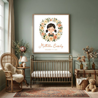 Charming Girl with Rose Circular Wreath Nursery Poster
