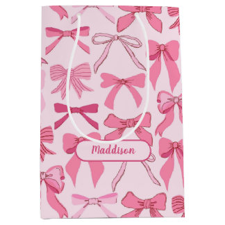 Charming Girly Pink Bow Knots Pattern Medium Gift Bag