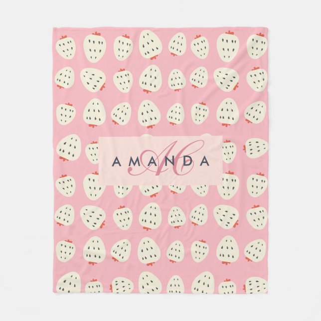 Charming Girly Strawberry Pattern Monogram Gifts Fleece Blanket (Front)