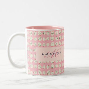 Charming Girly Strawberry Pattern Monogram Gifts Two-Tone Coffee Mug