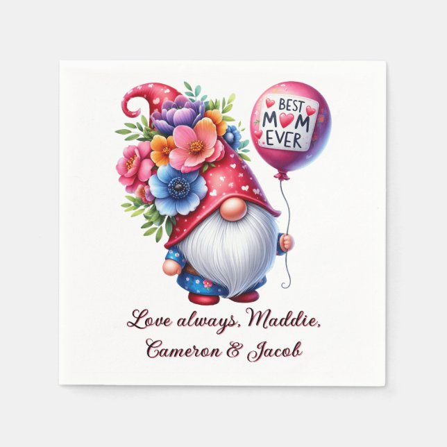 Charming Gnome Mothers Day Touch of Magic Best Mum Napkin (Front)