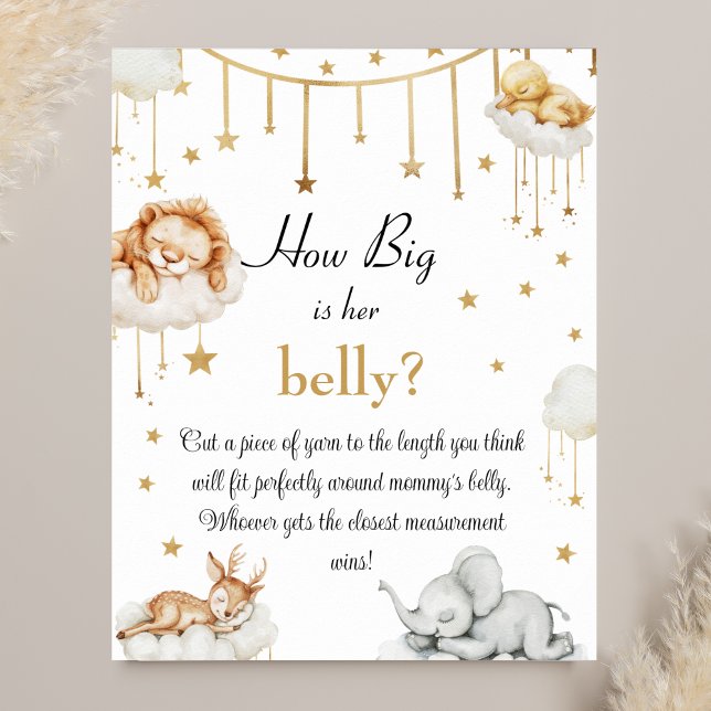 Charming Gold Celestial Baby Shower Belly Game Poster (Creator Uploaded)