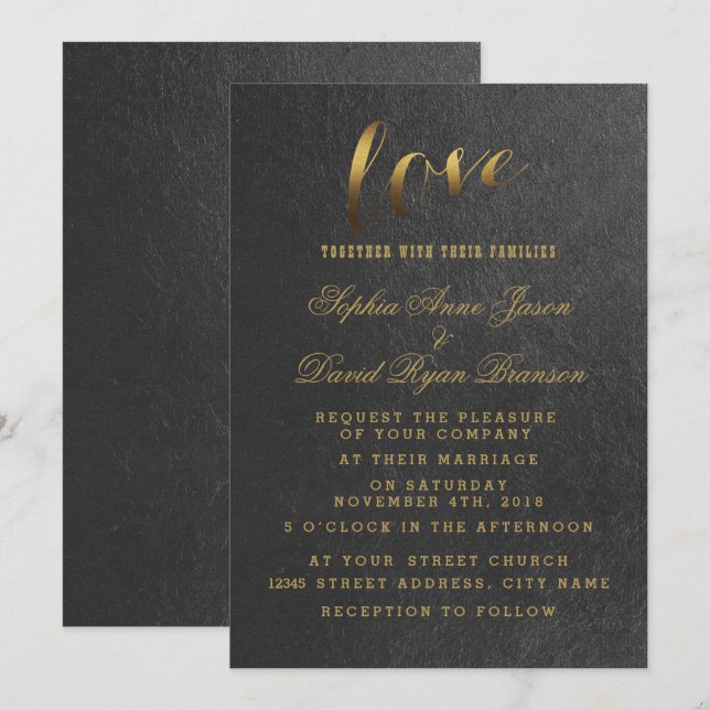 Charming Gold Foil Black Wedding Invitation (Front/Back)