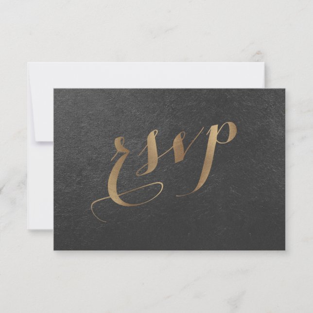 Charming Gold Foil Black Wedding RSVP Card (Front)