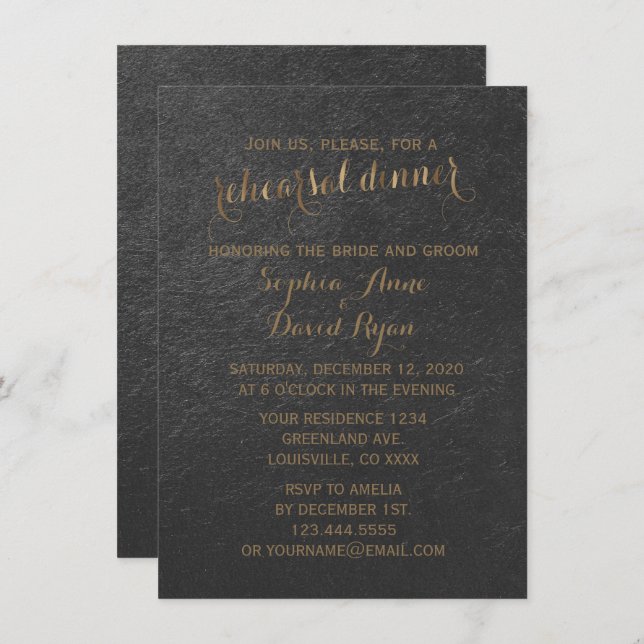 Charming Gold Foil Grey Wedding Rehearsal Dinner Invitation (Front/Back)