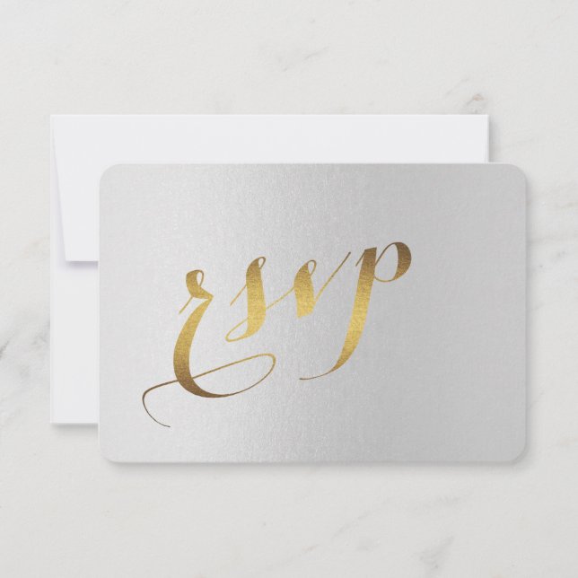 Charming Gold Foil Grey Wedding RSVP (Front)