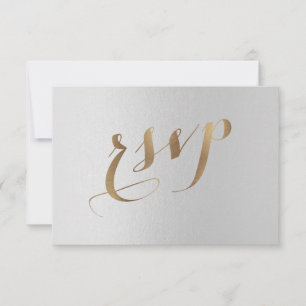 Charming Gold Foil Grey Wedding RSVP Card