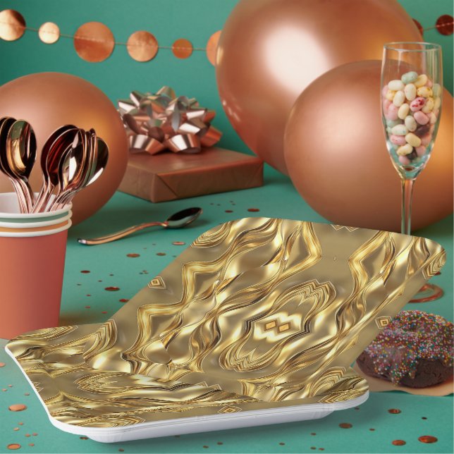 Charming golden-colored pattern  paper plate (Multi)
