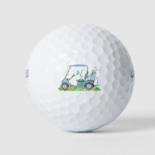 Charming Golf Cart Blue Monogram Watercolor Golf Balls