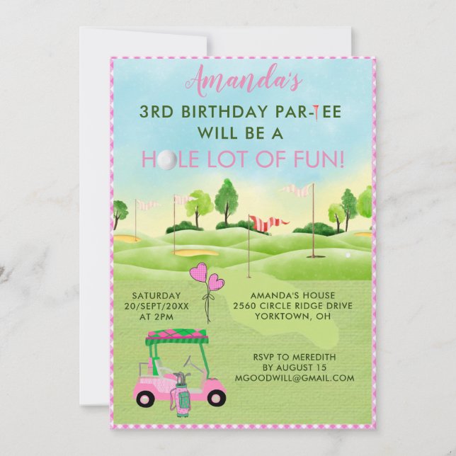 Charming Golf Pink Girl 3rd Birthday Par-Tee Invitation (Front)