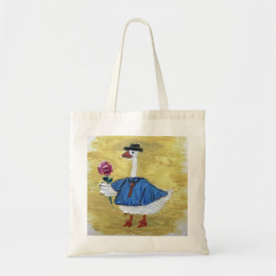 Charming Goose in Blue Shirt with Rose Canvas Tote Bag