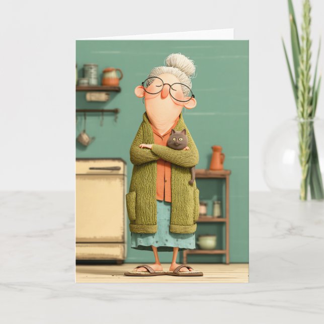 Charming Grandma and Her Cat Card (Front)