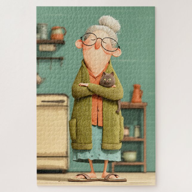 Charming Grandma and Her Cat Jigsaw Puzzle (Vertical)