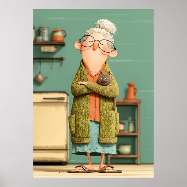 Charming Grandma and Her Cat Poster (Front)