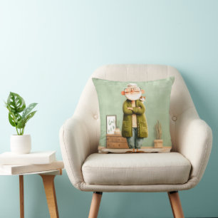 Charming Grandpa and His Cat Cushion