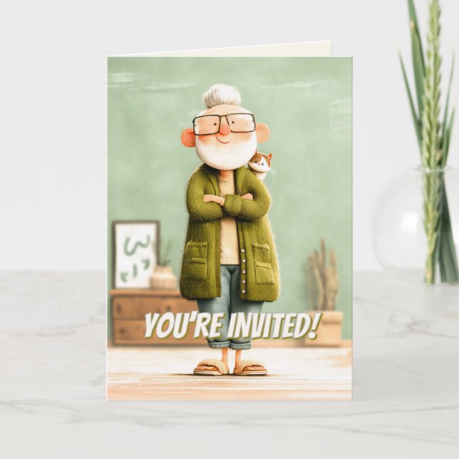 Charming Grandpa and His Cat Invitation (Front)