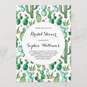 Charming Green Watercolor Cacti Bridal Shower Invitation
