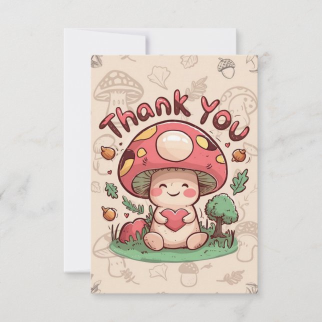 Charming Greeting Mushroom Thank You Card (Front)