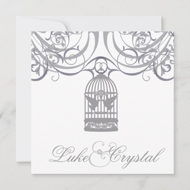 Charming Grey Birdcage Wedding Invitation (Front)