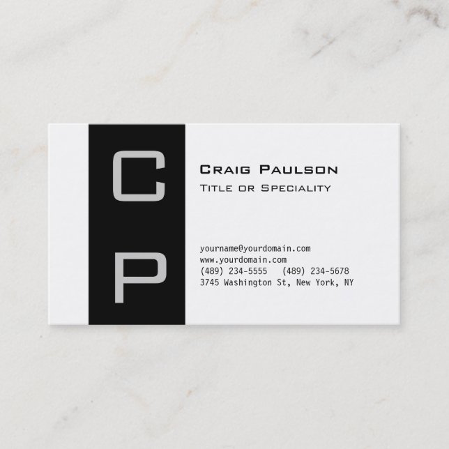 Charming Grey Black White Monogram Business Card (Front)