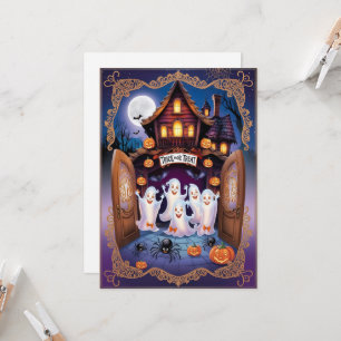 Charming Halloween Cat and Pumpkin House Card