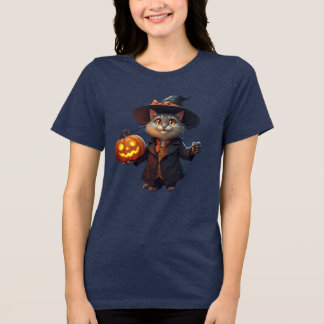 Charming Halloween Cat with Jack-o'-Lantern - Spoo Tri-Blend Shirt