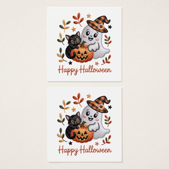 Charming Halloween Greeting Card – Hand-Drawn Embr (Front & Back)